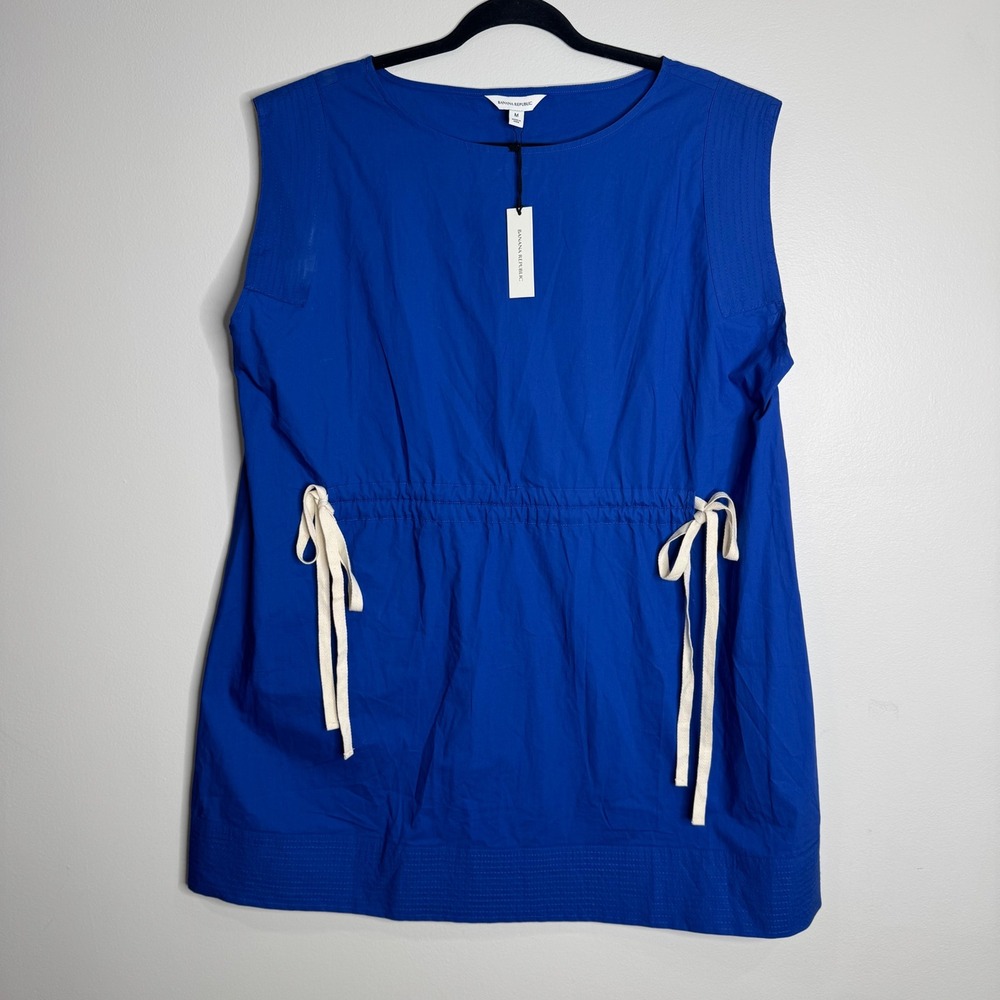 NWT Banana Republic 100% Cotton Blue Drawstring Tie Waist Mini Dress Size Medium